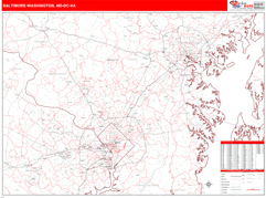 Baltimore-Washington Metro Area Digital Map Red Line Style